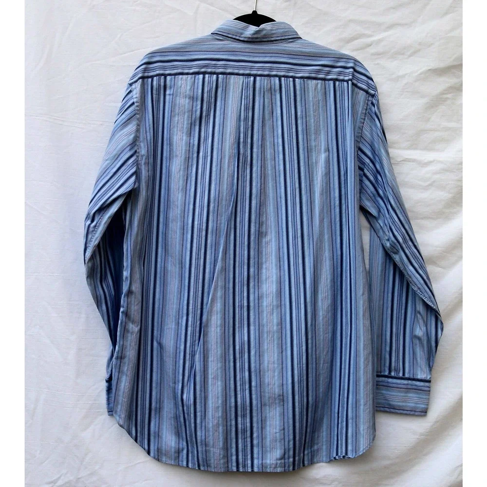 J.Crew Men's‎ M(15-15 1/2) Blue & Red Striped LS BF 100% Cotton Shirt NICE!